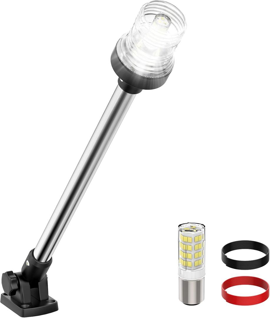 24 Inches Anchor Light Stern Lights for Boats LED Waterproof IP67, White Fold Down Rear Boat Navigation Lights, 3NM Visible Boat Running Light LED Marine for Pontoon, Bass Boats (12-24V)