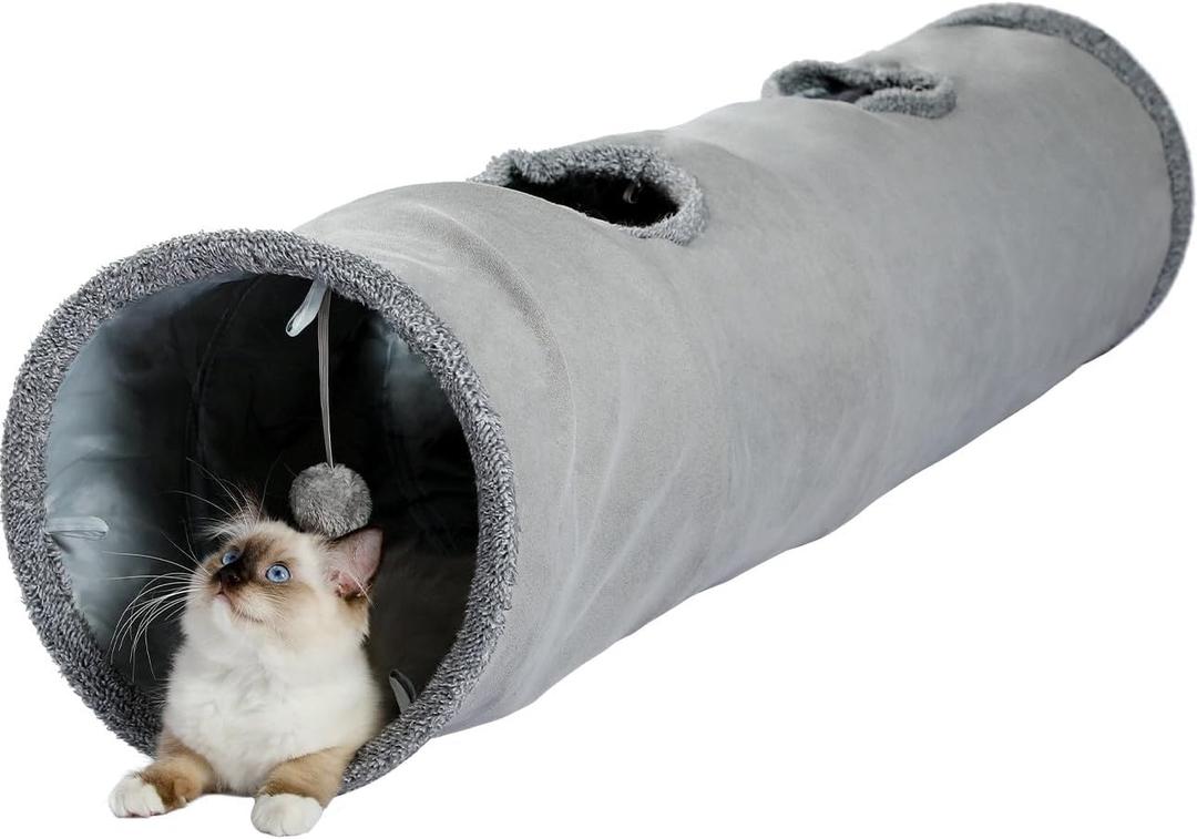 PAWZ Road Cat Tunnel 51 Inches Long Cat Toys Collapsible Tunnel 12 Inches in Diameter Large Cats Tube for Big Cats, Rabbits and Puppy- Large