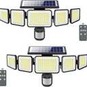 3000LM Solar Lights outdoor, 5 Adjustable Heads Solar Motion Sensor Lights, 236 LEDs 3 Brightness Mode, Waterproof Security Wall Lights, Remote Control Flood Lights for Graden, Backyard, 2 Pack