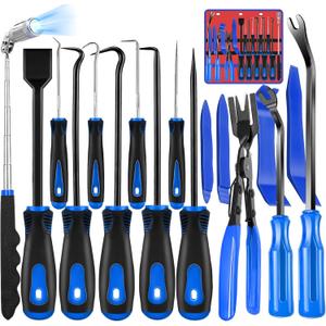 Keze 17 Pcs Hook and Pick Set Auto Trim Removal Tool Kit,Clip Plier Remover Tool Gasket Scraper Telescoping Magnetic Pickup Tool for Automotive Repair and Car Body Door Panel Fastener Removal
