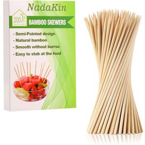200 PCS Bamboo Skewers, 6 Inch Food Sticks for Appetizers, Fruit, Grilling Kebabs, Cocktail Picks for Drinks, Toothpicks Natural, Kitchen Gadget