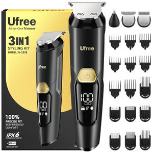 Ufree 3-in-1 Beard Trimmer for Men, IPX6 Waterproof Electric Razor Shaver, Hair Mustache Body Nose Trimmer, Type-C Clippers Husband Father boy Grooming Kit, Birthday Gifts for Men Dad