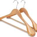 HOUSE DAY Wood Suit Hangers for Men, Smooth Wide Shoulder Wooden Hanger with Non Slip Pant Holder, Wide Hangers for Suits, Coats, Jackets, Heavy Wide Clothes Hanger 2 Pack, Natural