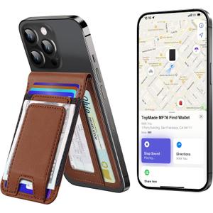 TopMade for MagSafe Wallet Stand with Money Clip, Works with Apple Find My, Magnetic Wallet for iPhone 17/16/15/14/13/12 Series, for iPhone Wallet with Finder Tracker, Brown(Black Elastic Band)