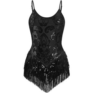 Sequin Fringe Bodysuit for Women Sparkly Tassel Romper Latin Jazz Dance Leotard Trapeze Acrobat Costume Rave Outfits, 18