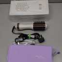 Travel Dual Voltage Hair Dryer Brush 4-IN-1 Portable Mini Hot Air Blow Dryer Straightener & Curler Brush, Titanium Round Blowout Styler Volumizer Tools, 110/240V US/EU/UK Plug for International Travel (Nacre White & Ros Gold)