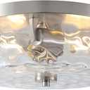 Hammered Glass Brushed Nickel Flush Mount Ceiling Light,2-Lights Modern Farmhouse Ceiling Lighting Fixture for Kitchen Hallway Bedroom,Indoor Antique Foyer Light
