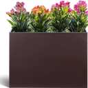 BAYN Metal Rectangular Planter Box Tall Planters for Outdoor Plants Modern Heavy Duty with Drainage Holes for Outside Indoor Patio Deck - Brown, 32x 12x 24