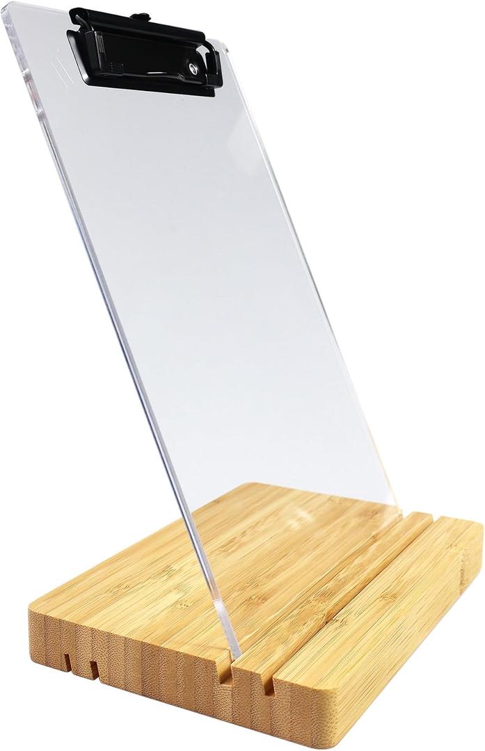 A5 Half Letter Clipboard with Stand,Clear Acrylic Freestanding Memo Size Clipboards,Document Typing Paper Stand,Menu Display Board,Receipt Holder (6"9")