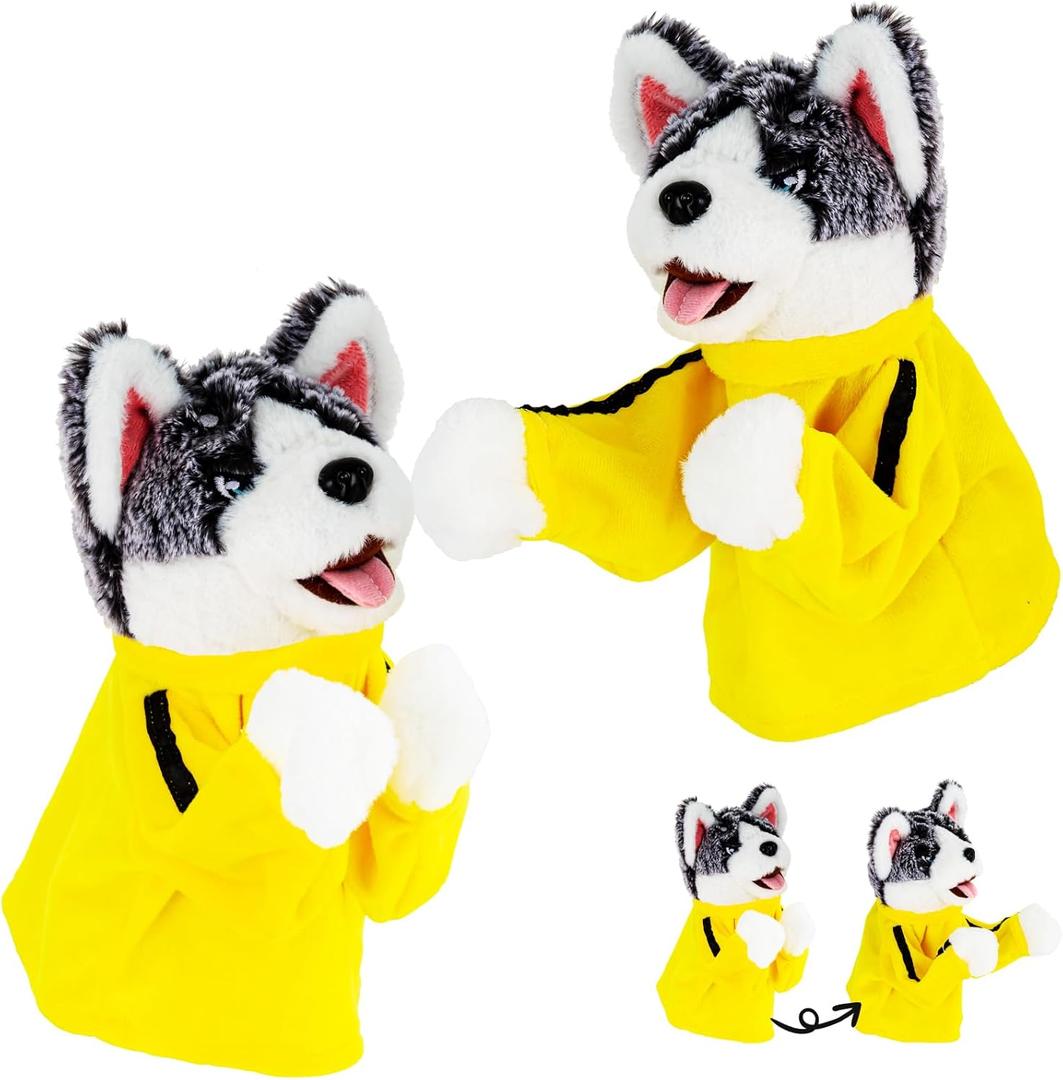 Aywewii 2pcs Kung Fu Husky Punching Dog Puppet Boxing Puppets Animal Toy Childrens Game Prank Toy Hand Puppets for Kids Teens Adults Birthday Party Toys for Boys Girls