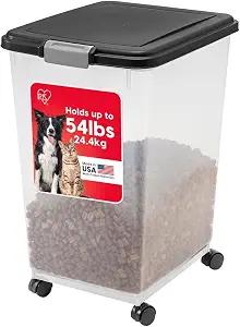 IRIS USA Dog Food Storage Container, Up to 54 lbs, Black, Made in USA | Wheels for Mobility, Airtight Seal, BPA-Free, Best for Bird Seed, Cat food, Cat Litter, Chicken Feed, Pellets, Flour, Rice