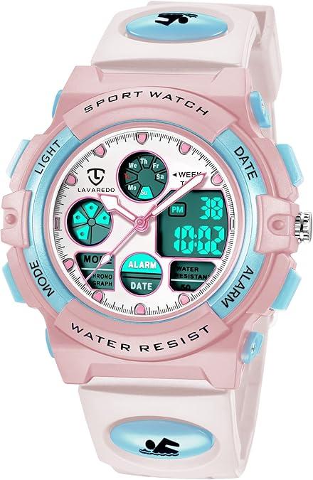 Bomieux Kids Watch for Boys and Girls Ages 5-15, Analog Digital Waterproof with Alarm Clock Stopwatch, Birthday and Christmas Gifts, Pink/Blue 