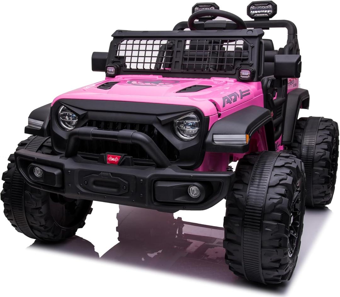 2 Seaters Kids Ride On Truck with Remote Control, 24V 9Ah 20" Large Seat + 15.5" Large Wheels, Electric Riding Car with Led Light,Storage Space, Bottle Holder,Music, Horn,USB for Toddlers Gift,Pink