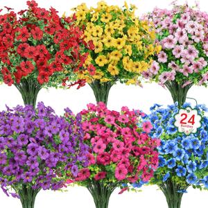 Ouddy Decor 24 Bundles Artificial Flowers for Outdoors Fake Silk Flowers UV Resistant Faux Plastic Plants for Spring Summer Garden Porch Window Box Table Vase Home Indoor Outdoor Decoration, Mixed (Multi Color)