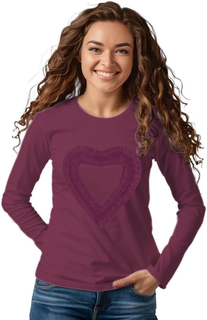 Girls' Heart-Shaped Long Sleeve T-Shirt, 6-7Y