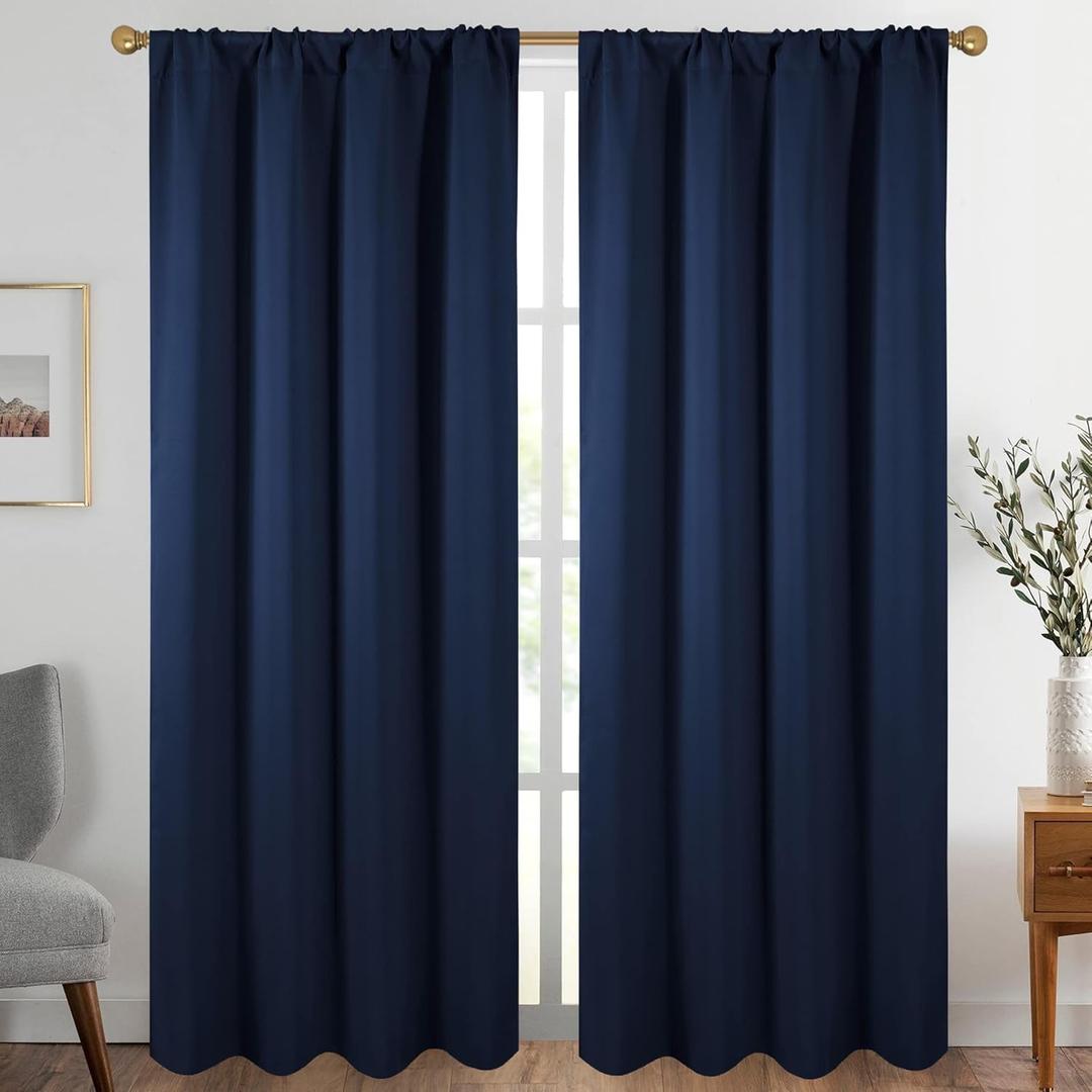 Diraysid Navy Blue Blackout Curtains for Bedroom and Living Room Thermal Insulated Room Darkening Curtains Drapes, 52 x 84, 2 Panels (52"W x 84"L (Pack of 2))