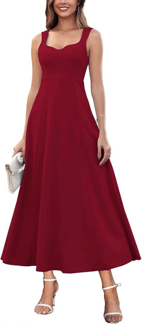 Brosloth Womens Wedding Guest Dresses Elegant Long Sweetheart Neckline Sleeveless Cocktail Dress (Large, Wine Red)