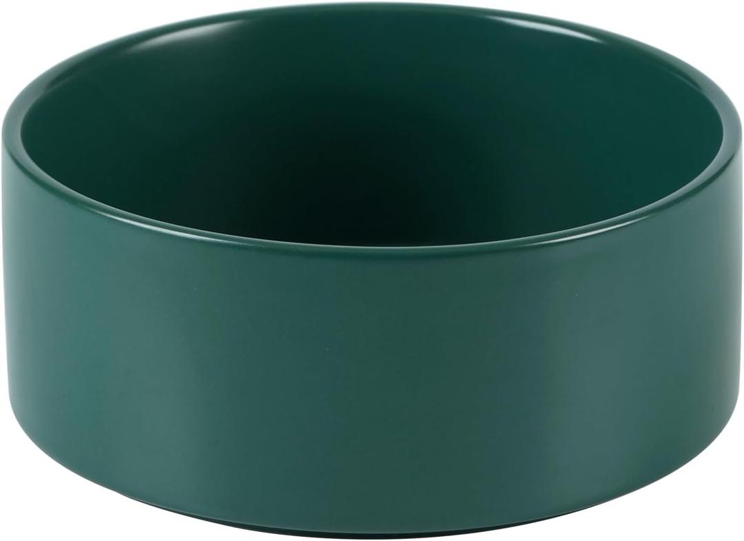 Ceramic Dog Bowl, Food and Water Bowl for Medium Breed Dog, Pet Bowl for Replacement (7.3 inch, Single Bowl, Green)