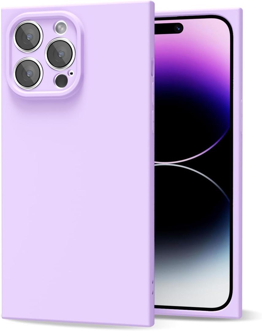 oakxco for iPhone 14 Pro Max Case Silicone Rectangle Edge Corner, Y2k Soft Rubber Cute Phone Case for Women, Girly Aesthetic Trendy Design with Camera Cover, Purple Lavender Lilac