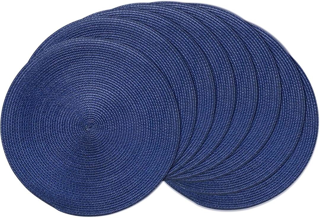AHHFSMEI Round Braided Placemats 15 Inch Round Table Mats for Dining Tables Natural Woven Heat Resistant Place mats Set of 8 (Navy Blue)