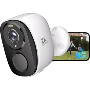 5G/2.4GHz WiFi Security Cameras Wireless Outdoor,2K Battery Home Security Camera with AI Detection,Siren, Surveillance Indoor Home Camera, Color Night Vision,2-Way Talk,IP65, Cloud/SD, Works Alexa (White)