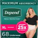 Depend Fresh Protection Adult Incontinence & Postpartum Bladder Leak Underwear for Women, Disposable, Maximum, Extra-Large, Blush, 68 Count (2 Packs of 34), Packaging May Vary (X-Large)