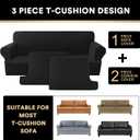 PrinceDeco T Cushion Loveseat Slipcover 3 Pieces Sofa Covers for T Cushion Sofa Stretch Slip Covers for 2 Cushion Couch with 2 Individual T Shape Seat Covers Width Up to 72"- Washable, Black