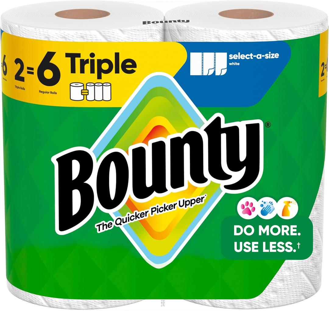 Bounty Select-A-Size Paper Towels, White, 2 Triple Rolls = 6 Regular Rolls