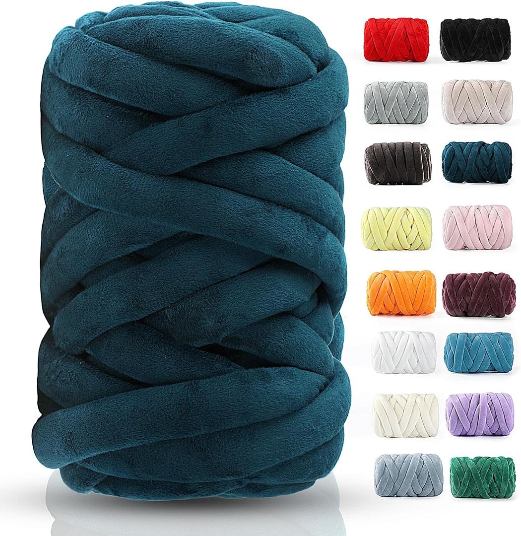 Chunky Yarn for Hand Knitting- Velvet Chenille Tube Yarns- Jumbo Yarns for Blankets, Pet Beds, Machine Washable (0.66 Lb/18.59 Yd), Easy No-Tool Arm Knitting & Crochet Project Yarn (Deep Teal)