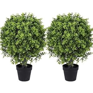 Yinleus Artificial Boxwood Topiary Ball Tree 22inch Fake Topiary Potted Plants for Home Office Garden Indoor Outdoor Decoration (2PACK)