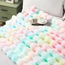 JONIYEAR Large Decorative Colorful Bubble Faux Rabbit Fur Bed Blanket Full Size 70" x 80", Soft Thick Warm Fluffy Blankets for Winter, Luxury Shag Big Cozy Fuzzy Furry Blanket for Women Girls, Rainbow