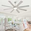 Fanbulous 72 Inch Ceiling Fans with Lights,Nickel Modern Ceiling Fan with Remote,Large Farmhouse Indoor & Outdoor Ceiling Fan with 8 Dual Finish Blades, Quiet DC Motor, Bright LED Light