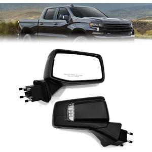 For Chevrolet Silverado 1500 2019-2024 Door Mirror with Textured Black Cover Power Heated Manual Folding with Turn Signal Light Blind Spot Glass and Temp Sensor 9P Passenger Side RH (W/O Puddle Light)