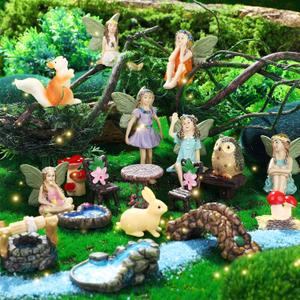 Roowest 19 Pcs Miniatures Garden Fairies Kit Garden Accessories Miniatures Bunny Squirrel Owl Animals Cute Tiny Mushroom Mini Pond Bridge Figurine for DIY Home Micro Landscape Terrarium Ornaments