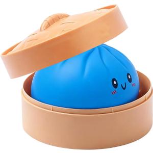 Dumpling Squishy Toy, Dumpling Squishy Mystery Box, Colorful Dumplings Stress Balls Fidget Sensory Toy, Squeeze Dough Ball Stress Relief Hand Toys with Food Steamer Stretchy Desk Toys (Blue)