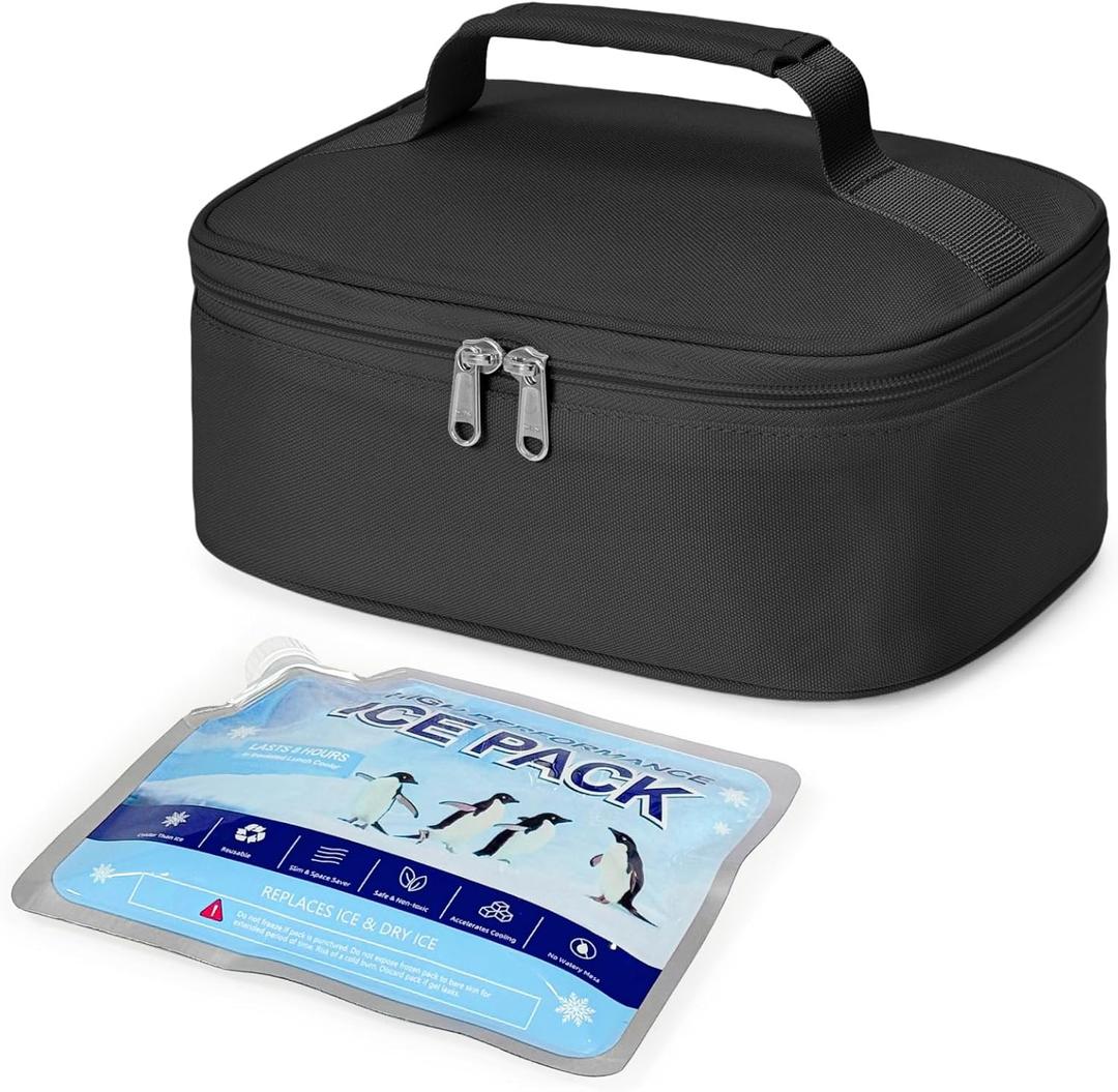 Bagseri Small Insulated Lunch Bag with Ice Pack - 4L Lunch Box, Black