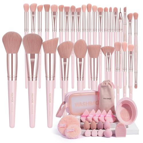 MAANGE Makeup Brush Set 49 Pcs Makeup Tool Set Premium Synthetic Foundation Powder Concealers Eye shadows Blush Makeup Brushes (Pink, 49 Piece Set)