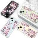 Hungo Compatible for iPhone 15 Case Floral Flower Cute Clear Design, Girly for Women Girls Floral Transparent Pink Anemones