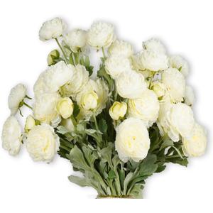 Artificial Flowers White Peonies 20pcs 60Heads Bouquet Fake Peonies Artificial Ranunculus Flowers for Indoor Faux Floral Arrangements Home Table Kitchen Wedding Party Farmhouse Decor