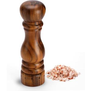 Wooden Salt Grinder, Manual Salt Mill with External Adjustable Coarseness, Refillable Salt Shaker with Acacia Wood Body, 9 Tall