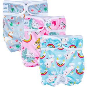 Pet Soft Female Dog Diapers, 3 Pack Washable Dog Diapers Female for Dogs in Heat Reusable Dogs Period Panties, Puppy Diapers (Animals, XS) (X-Small:7''-10'')
