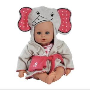 ADORA Bath Time Babies Collection, 13" Baby Doll and Clothes Set, Made with Fresh Powder Scent and Exclusive QuickDri Vinyl Body, Birthday Gift for Ages 1+ - Elephant