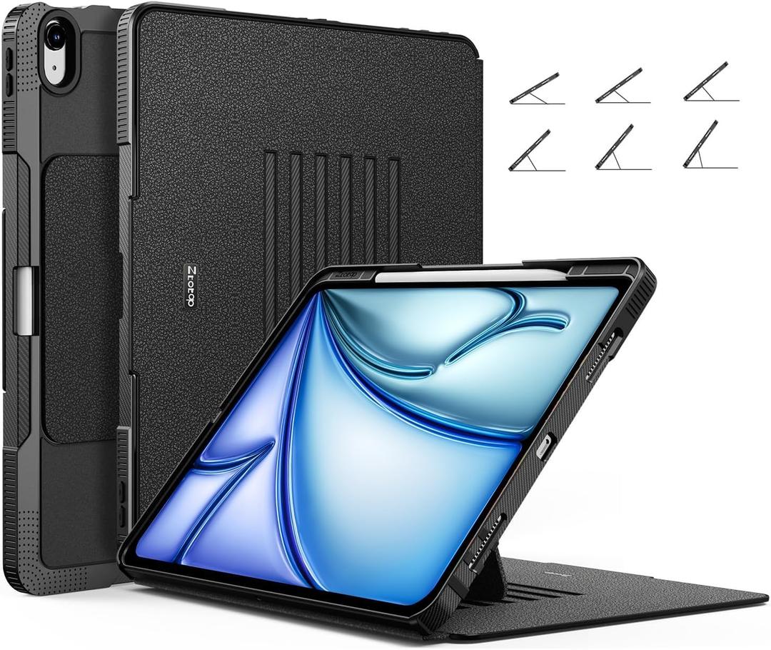 ZtotopCases for New iPad Air 13 Inch M3 2025 & M2 2024 &/12.9 inch 3rd Generation 2018, Auto Wake/Sleep, Multiple Viewing Angles Cover with Apple Pencil Charging, Full Protective for Table, Black