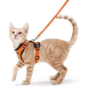 rabbitgoo Cat Harness and Leash for Walking, Escape Proof Soft Adjustable Vest Harnesses for Cats, Easy Control Breathable Reflective Strips Jacket, Orange, XS