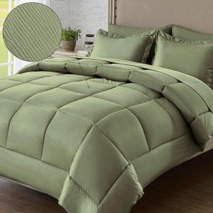 QUIETSEA Queen Bed in a Bag 7 Pieces Comforter Set Queen, Wood Grain Texture Bedding Comforter Set Green Bed Set with Comforter, Pillowcases, Flat Sheet, Fitted Sheet and Pillow Shams