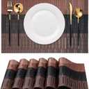 Placemats Set of 6 Washable Indoor/Outdoor Vinyl Place Mats for Dining Table Durable Non-Slip Heat Resistant PVC Weave Table Mats(Brown Black)