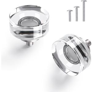 1.38 Inch Brushed Nickel Crystal Cabinet Knobs and Pulls, 8 Pack Round Glass Drawer Knobs for Kitchen Cabinets, Bathroom Vanity, Bedroom Dresser, Closet & Furniture Hardware