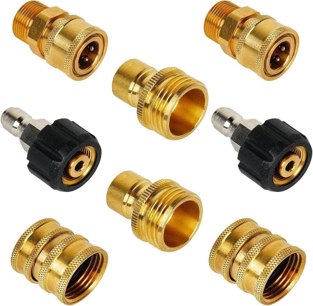 MINGOU Pressure Washer Quick Connect Kit, M22 to 3/8" Quick Connect, Pressure Washer Adapter Set, M22 14mm Quick Connect Swivel Fittings, 3/4" to Quick Release (Brass)