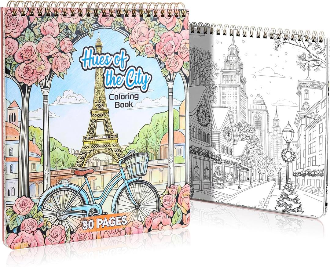 Coloring Book for Adult, 30 Pages Hues of The City, Color Urban Street Scenes, Architecture Building Stores, Fun Coloring Activities for Women Teen, Painting Pages for Relax Stress Relief