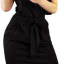 PALINDA Women's Striped Elegant Short Sleeve Wear to Work Casual Pencil Dress with Belt (Large, A1 Black)